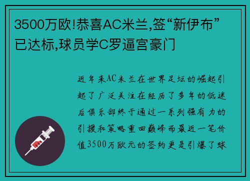 3500万欧!恭喜AC米兰,签“新伊布”已达标,球员学C罗逼宫豪门