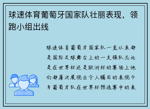 球速体育葡萄牙国家队壮丽表现，领跑小组出线