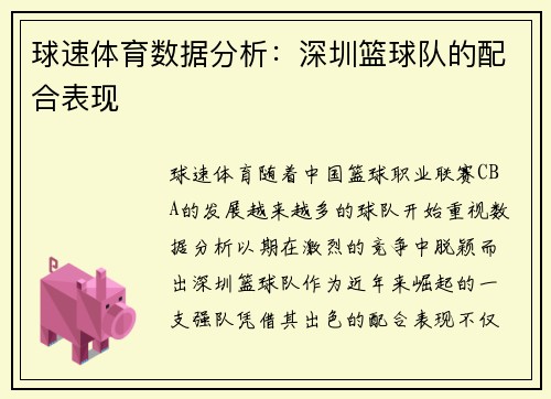 球速体育数据分析：深圳篮球队的配合表现